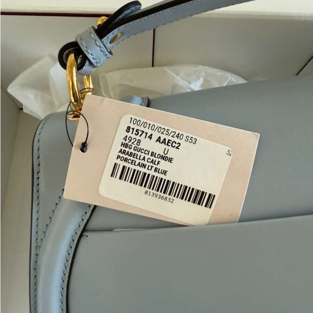 100% Authentic NEW Gucci Blondie Large Top Handle Crossbody Handbag Light Blue - Picture 7 of 13